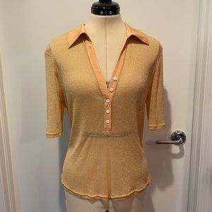 Jonathan Simkhai Jessica Shimmer Sheer Polo Shirt size XL